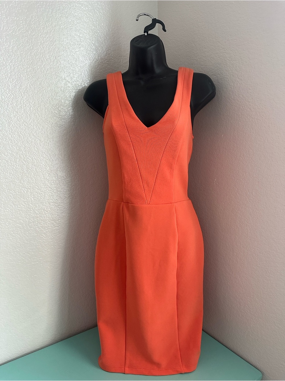 Kardashian Kollection ottoman V-Neck sleeveless coral-orange dress-XS-used once